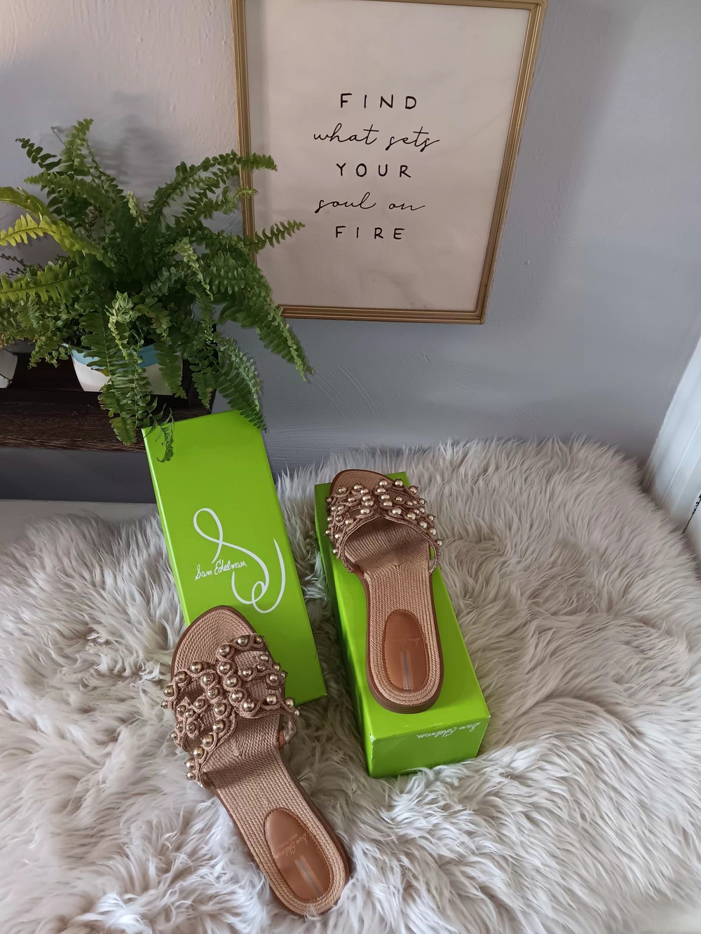 Sam Edelman Beaded Slide Mules in Rose